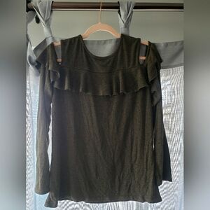 NOBO Cold Shoulder Dark Academia Lightweight Fall Sweater Romantic Ruffle Neck